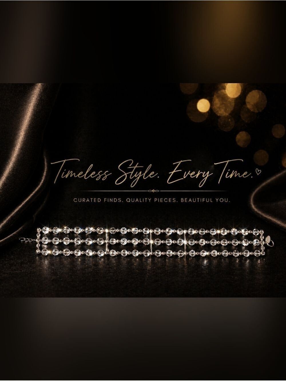 Metallic Crystal Clear Beaded Choker Necklace